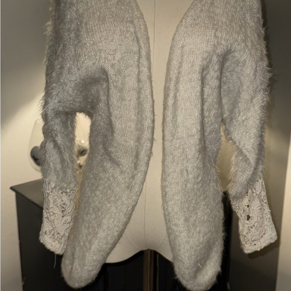 BKE Gray Cardigan Sweater with Fluffy Texture